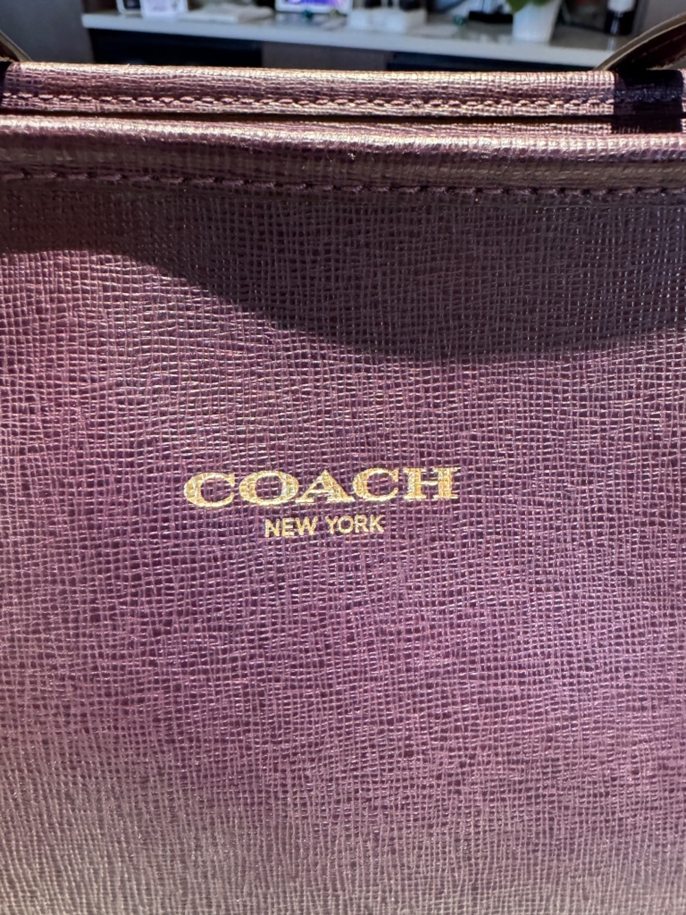 Coach Deep Purple Leather Tote with Gold Accents - Picture 5 of 5